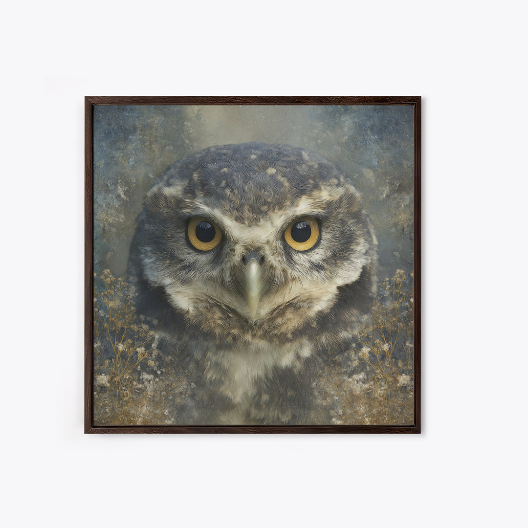 Owl Portrait with Wise Golden Eyes Canvas Print, Bird Art, Room Decor, Living Room Decor, Fine Art, Flight, Digital Print, BIR-1x1-77