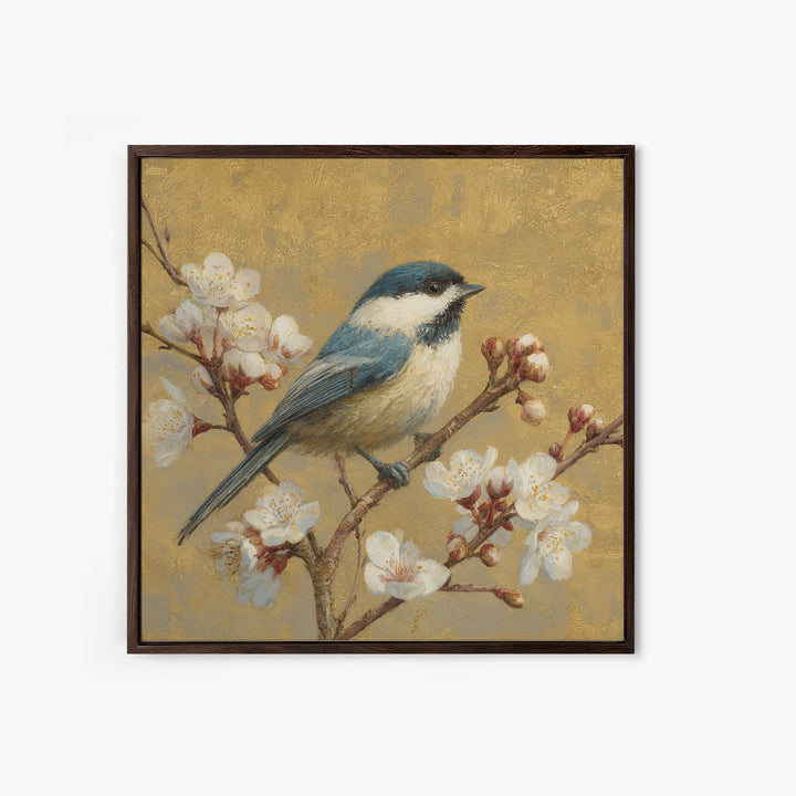 Songbird Perched on Cherry Blossoms Framed Canvas Print, Bird Art, Digital Print, Living Room Decor, Fine Art, Flight, BIR-1x1-8