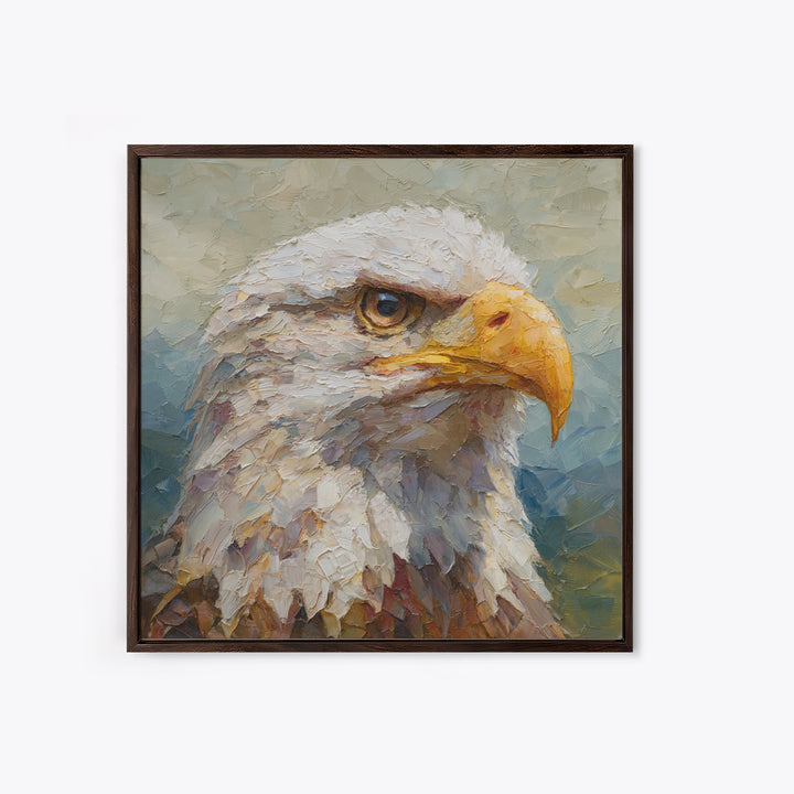 Eagle Portrait with Dramatic Mountain Wind Framed Canvas Print, Bird Art, Bird Wall Art, Living Room Decor, Fine Art, Flight, BIR-1x1-84