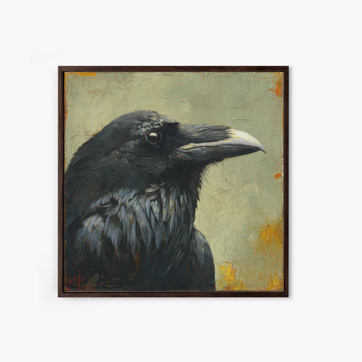 Raven Silhouette with Gothic Atmosphere Canvas Print, Bird Art, Floral Art, Living Room Decor, Fine Art, Flight, BIR-1x1-9