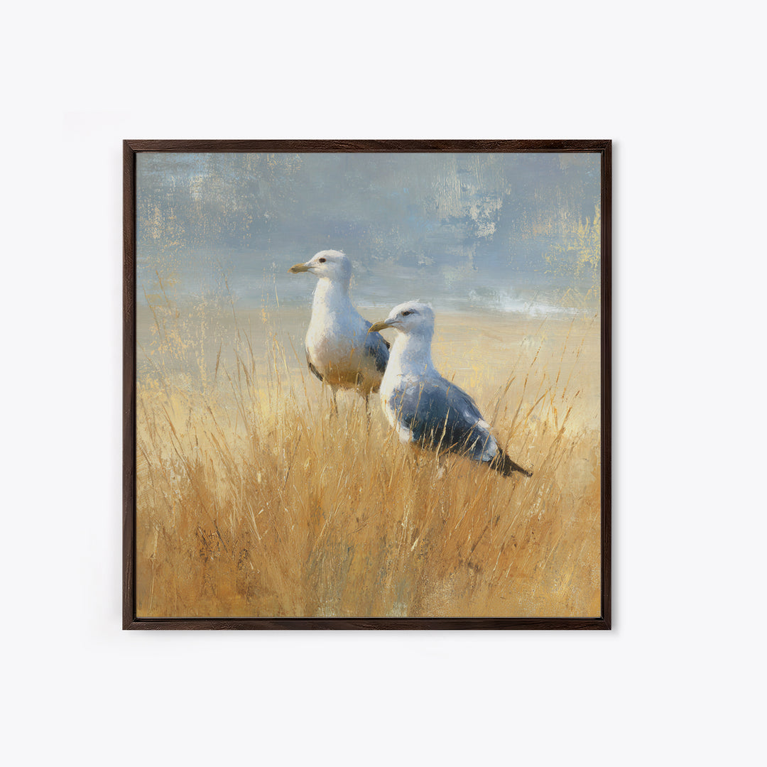 Seagulls Above a Pale Beach Horizon Canvas Print, Bird Art, Rustic Home Decor, Living Room Decor, Fine Art, Flight, BIR-1x1-92