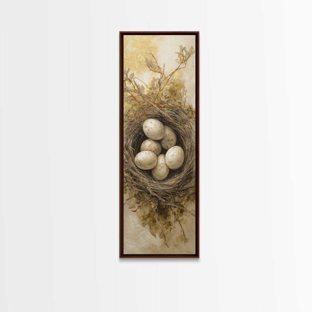 Bird Nest with Eggs and Delicate Twigs Canvas Print, Bird Art, Mcm Decor, Living Room Decor, Fine Art, Flight, Neutral Decor, BIR-1x3-10