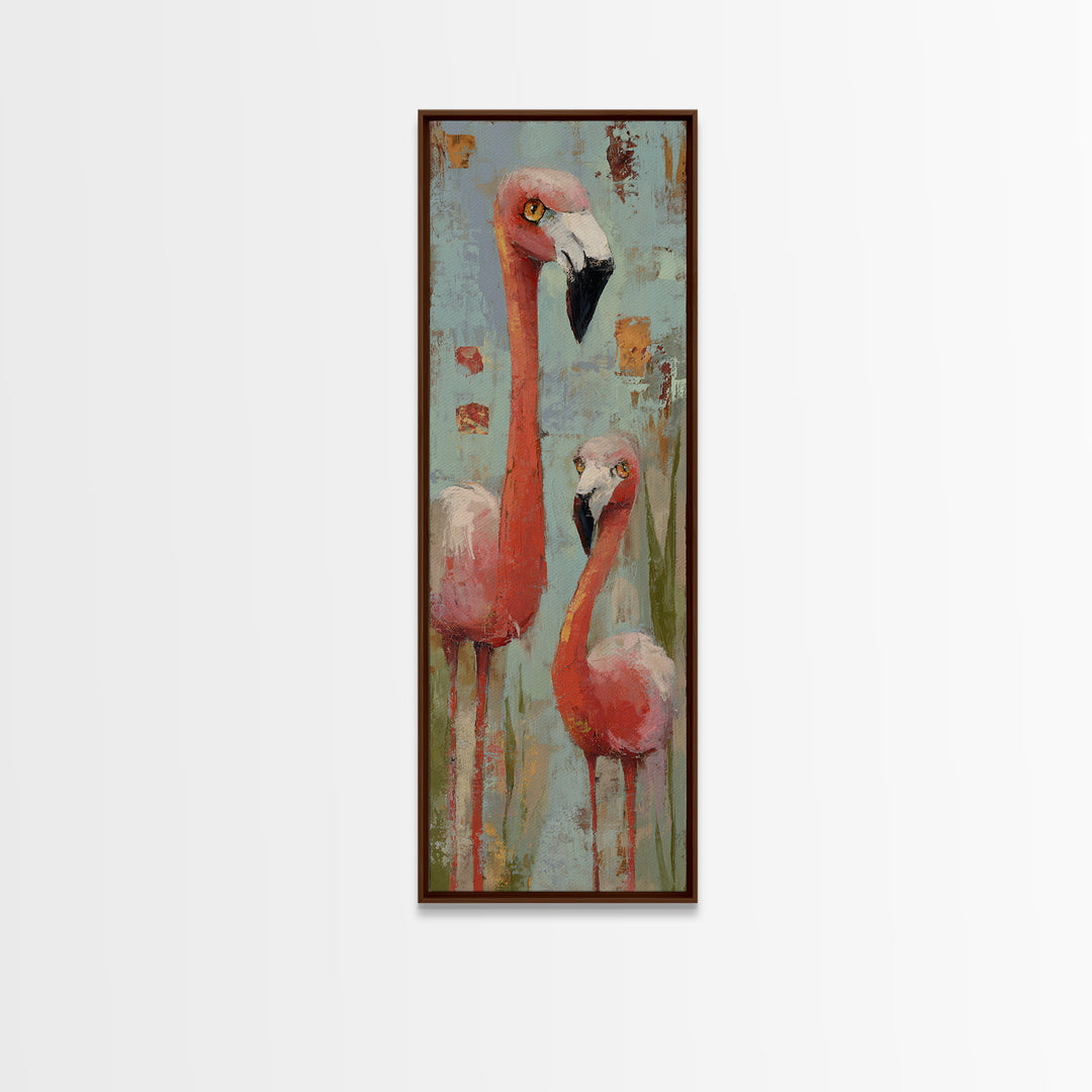 Flamingo Pair in Coral Water Reflections Canvas Print, Bird Art, Digital Download Art, Living Room Decor, Fine Art, Flight, BIR-1x3-22