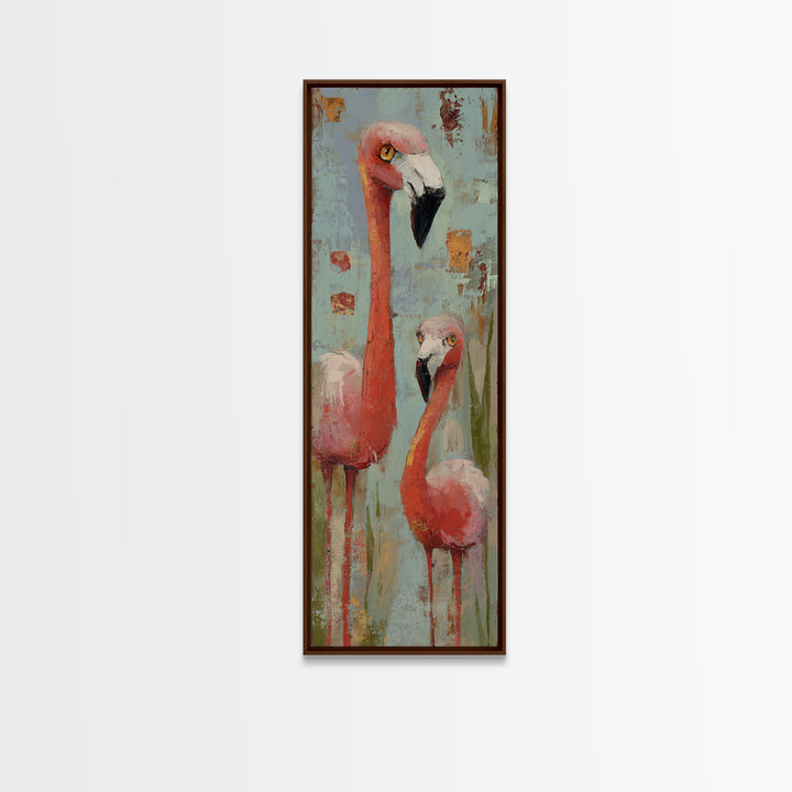 Flamingo Pair in Coral Water Reflections Canvas Print, Bird Art, Digital Download Art, Living Room Decor, Fine Art, Flight, BIR-1x3-22