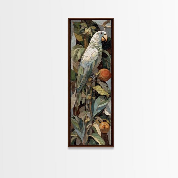 Parrot Among Tropical Leaves and Fruit Canvas Print, Bird Art, Digital Prints, Living Room Decor, Fine Art, Flight, Modern Art, BIR-1x3-25