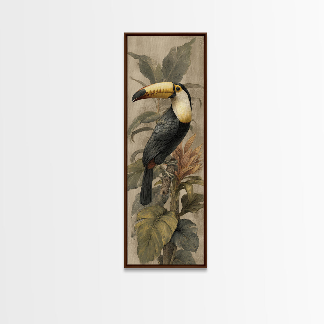 Toucan Framed by Bold Jungle Foliage Canvas Print, Bird Art, Wall Art, Living Room Decor, Fine Art, Flight, Japanese Wall Art, BIR-1x3-35