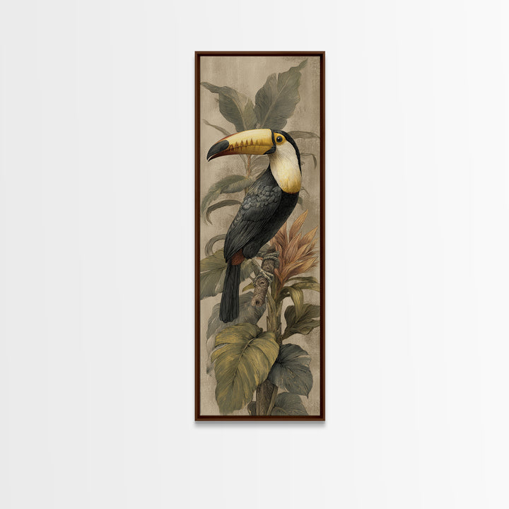 Toucan Framed by Bold Jungle Foliage Canvas Print, Bird Art, Wall Art, Living Room Decor, Fine Art, Flight, Japanese Wall Art, BIR-1x3-35