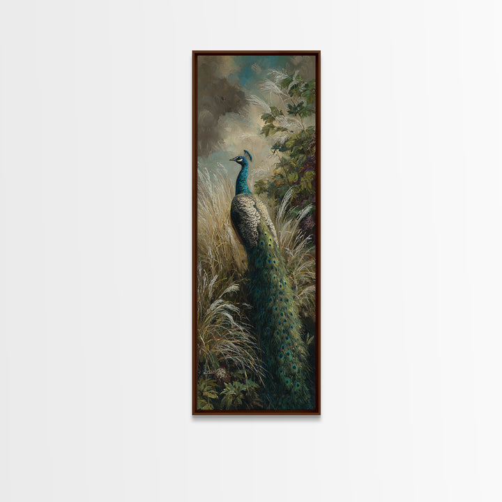 Peacock with Jewel Tone Feather Pattern Canvas Print, Bird Art, Digital Print, Living Room Decor, Fine Art, Flight, Bird Prints, BIR-1x3-43