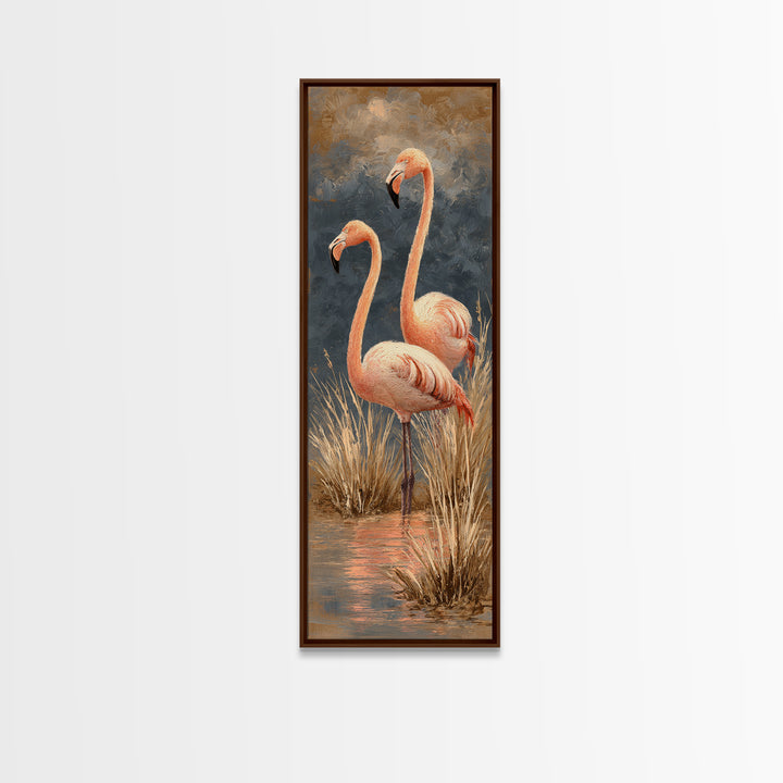 Flamingo Pair in Coral Water Reflections Framed Canvas Print, Bird Art, Rustic Home Decor, Living Room Decor, Fine Art, Flight, BIR-1x3-46