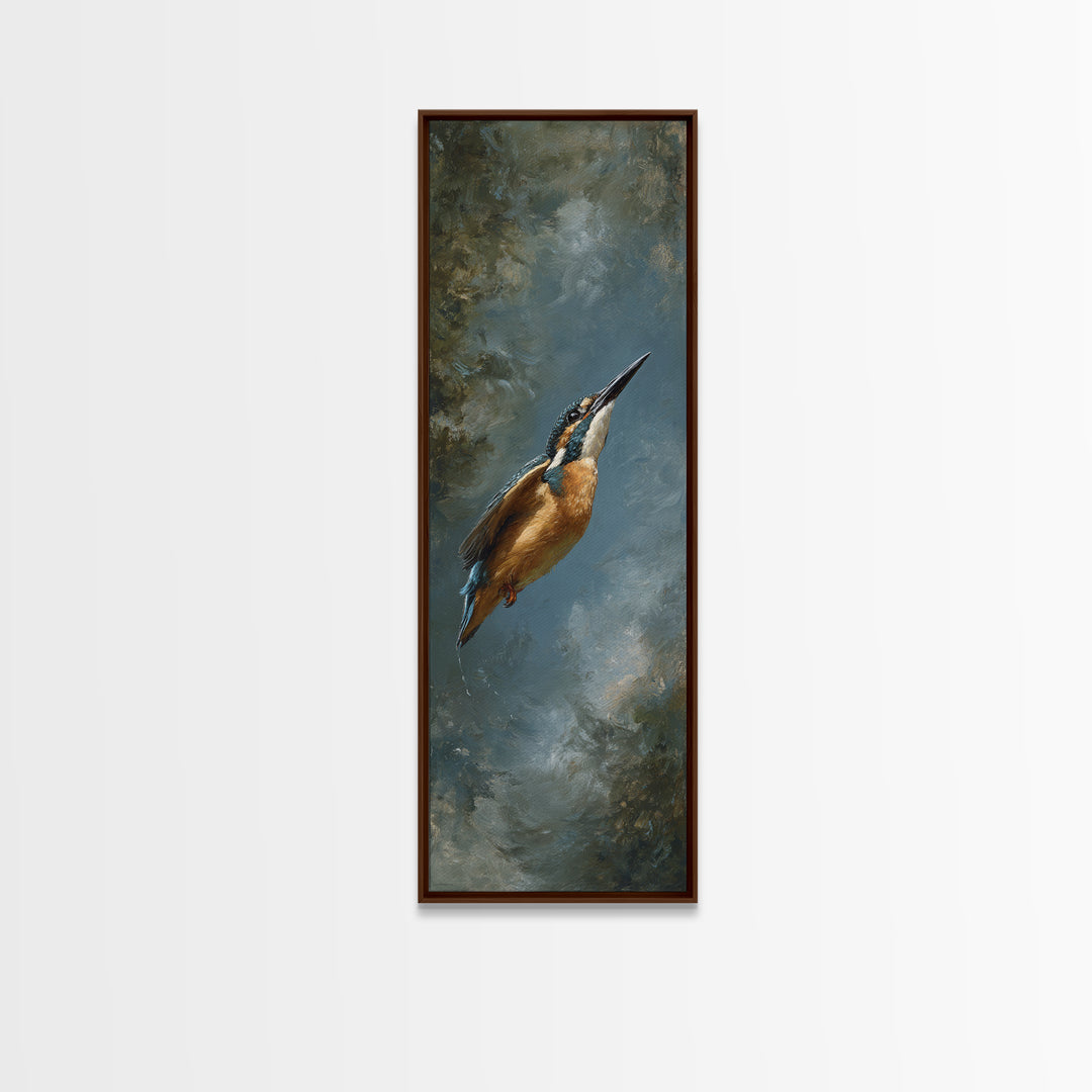 Kingfisher Diving Toward Blue Water Framed Canvas Print, Bird Art, Printable Art, Living Room Decor, Fine Art, Flight, BIR-1x3-47