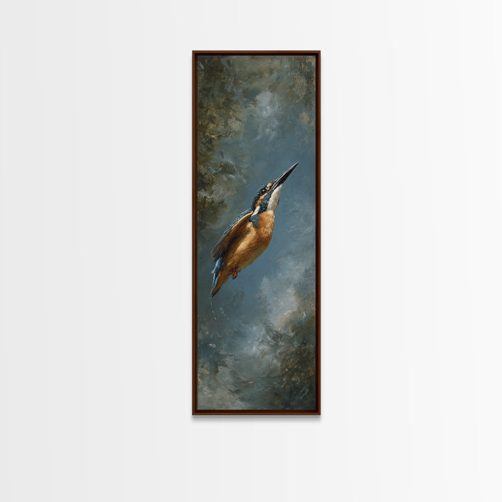 Kingfisher Diving Toward Blue Water Framed Canvas Print, Bird Art, Printable Art, Living Room Decor, Fine Art, Flight, BIR-1x3-47