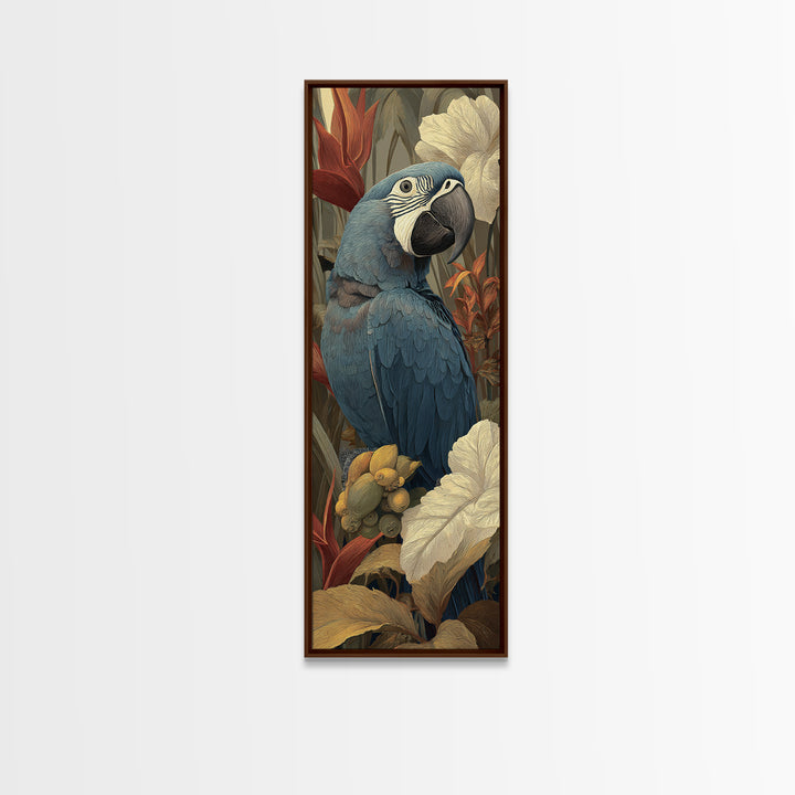 Parrot Among Tropical Leaves and Fruit Canvas Print, Bird Art, Bird Wall Art, Living Room Decor, Fine Art, Flight, Art Print, BIR-1x3-49