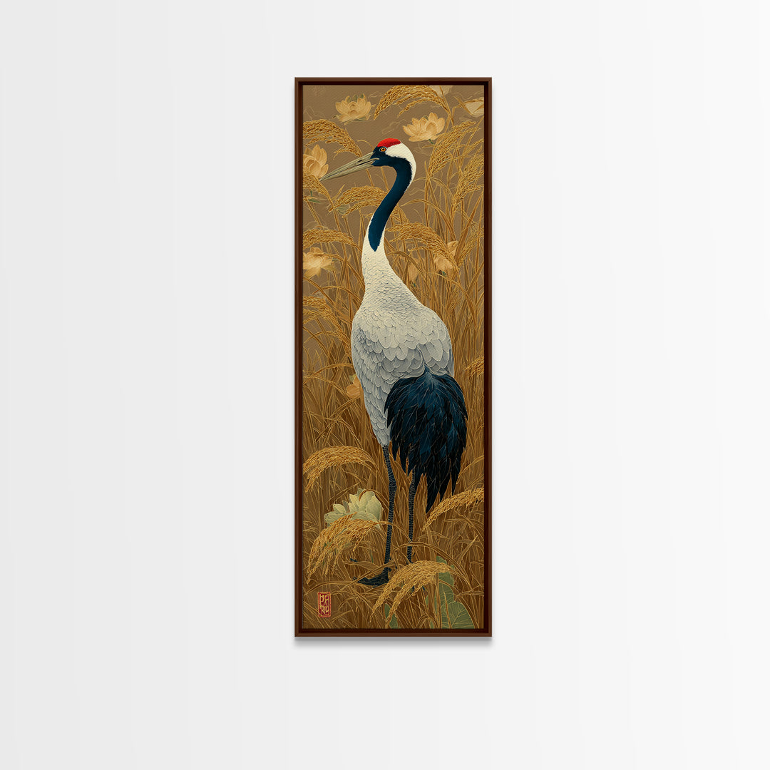 Crane and Lotus Composition Canvas Print, Bird Art, Nature Wall Art, Living Room Decor, Fine Art, Flight, Textured Painting, BIR-1x3-5