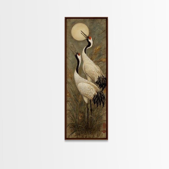 Pair of Cranes Dancing Canvas Print, Bird Art, Gallery Wall, Living Room Decor, Oil Painting, Flight, Gallery Decor, BIR-1x3-63