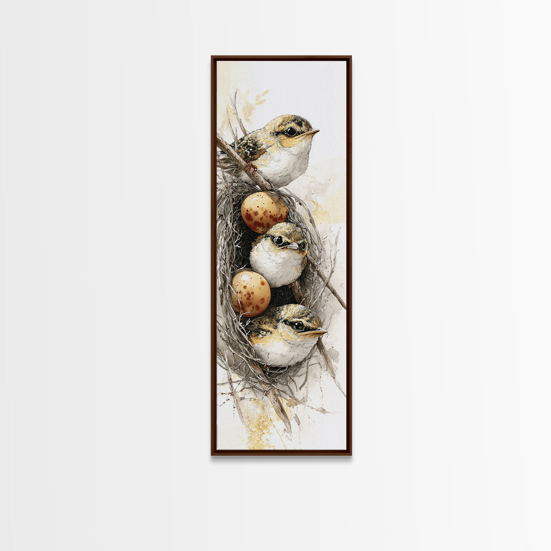Bird Nest with Eggs and Delicate Twigs Canvas Print, Bird Art, Gallery Decor, Living Room Decor, Oil Painting, Flight, BIR-1x3-82