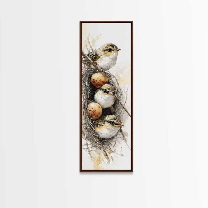 Bird Nest with Eggs and Delicate Twigs Canvas Print, Bird Art, Gallery Decor, Living Room Decor, Oil Painting, Flight, BIR-1x3-82