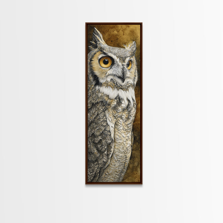 Owl Portrait with Wise Golden Eyes Canvas Print, Bird Art, Bird Prints, Living Room Decor, Fine Art, Flight, Modern Decor, BIR-1x3-89