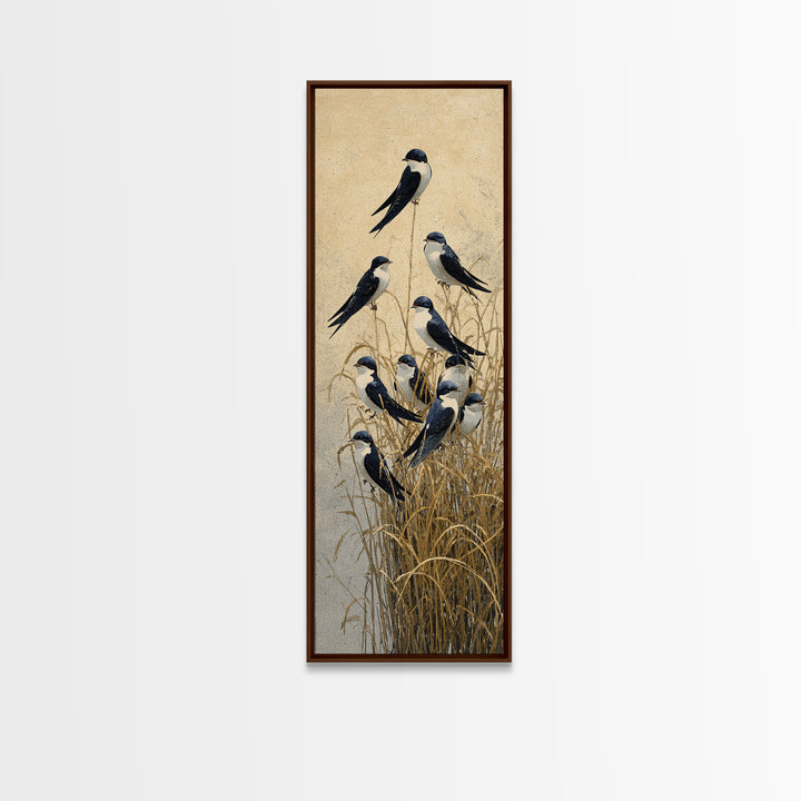 Flock of Swallows Sweeping Across Open Sky Canvas Print, Bird Art, Art Print, Living Room Decor, Oil Painting, Flight, BIR-1x3-90