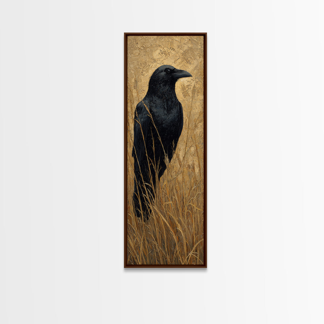 Raven Silhouette with Gothic Atmosphere Canvas Print, Bird Art, Minimalist Decor, Living Room Decor, Fine Art, Flight, BIR-1x3-93