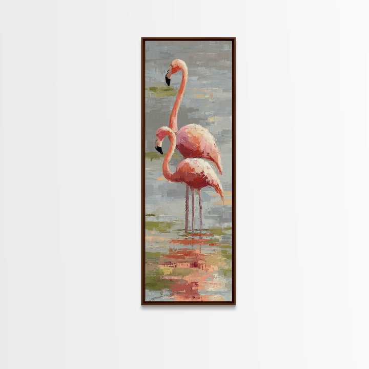 Flamingo Pair in Coral Water Reflections Canvas Print, Bird Art, Fine Art Print, Living Room Decor, Fine Art, Flight, BIR-1x3-94