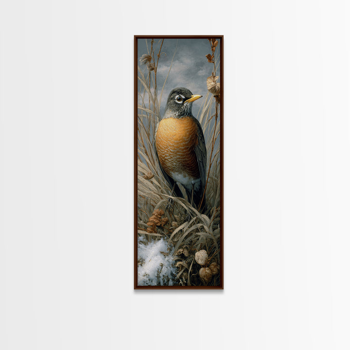 Robin in a Spring Garden with Soft Canvas Print, Bird Art, Nature Wall Art, Living Room Decor, Watercolor Art, Flight, BIR-1x3-99