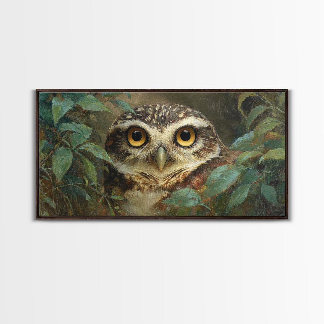 Owl Portrait with Wise Golden Eyes Framed Canvas Print, Bird Art, Home Decor, Living Room Decor, Flight, Modern Wall Art, BIR-2x1-25