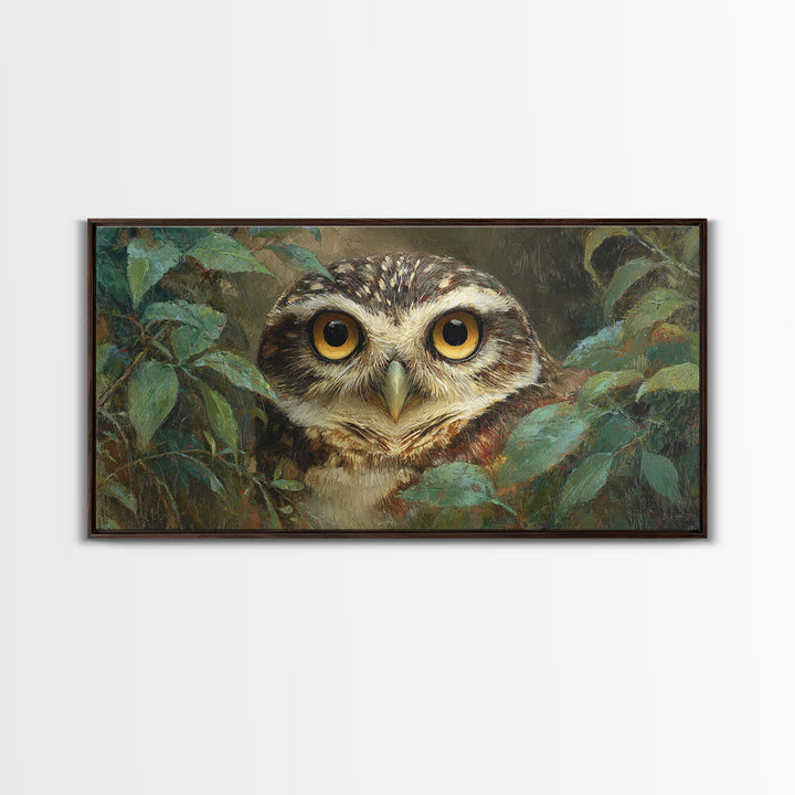 Owl Portrait with Wise Golden Eyes Framed Canvas Print, Bird Art, Home Decor, Living Room Decor, Flight, Modern Wall Art, BIR-2x1-25