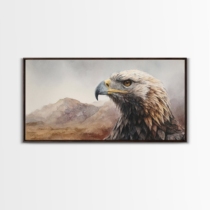 Eagle Portrait with Dramatic Mountain Wind Canvas Print, Bird Art, Contemporary Art, Living Room Decor, Oil Painting, Flight, BIR-2x1-32