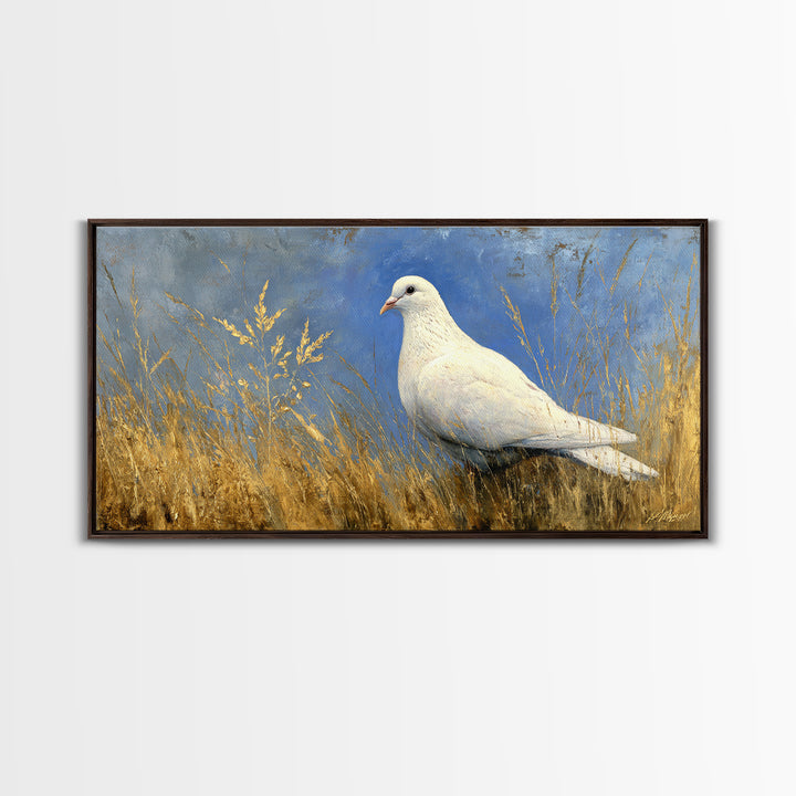 White Dove with Olive Branch and Calm Canvas Print, Bird Art, Wall Art, Living Room Decor, Fine Art, Flight, Japanese Wall Art, BIR-2x1-36