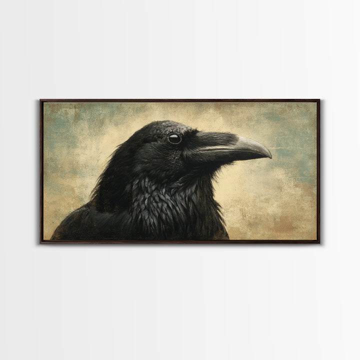 Raven Silhouette with Gothic Atmosphere Canvas Print, Bird Art, Digital Print, Living Room Decor, Oil Painting, Flight, BIR-2x1-53