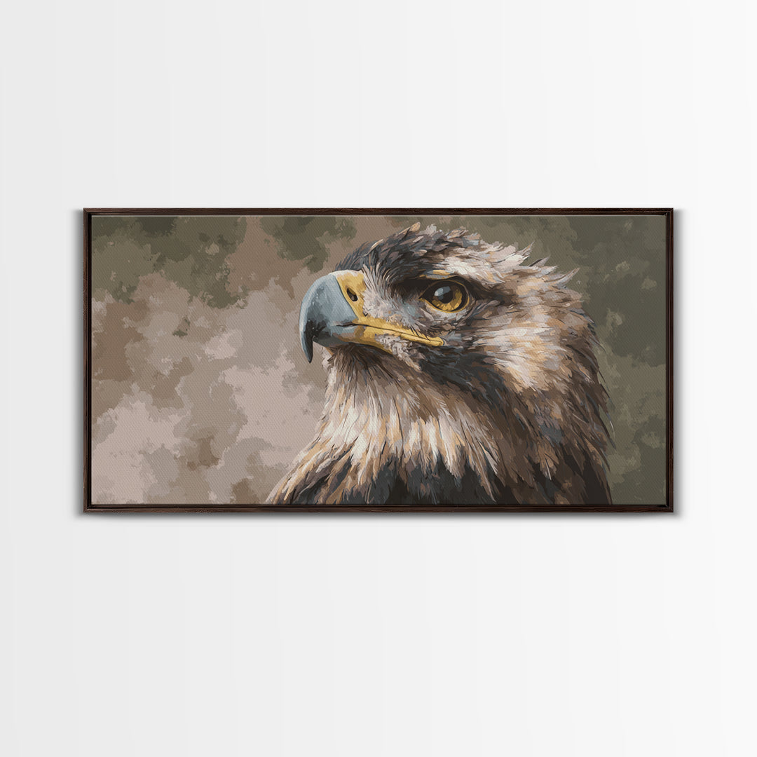 Eagle Portrait with Dramatic Mountain Wind Framed Canvas Print, Bird Art, Mid Century Modern, Living Room Decor, Flight, BIR-2x1-56