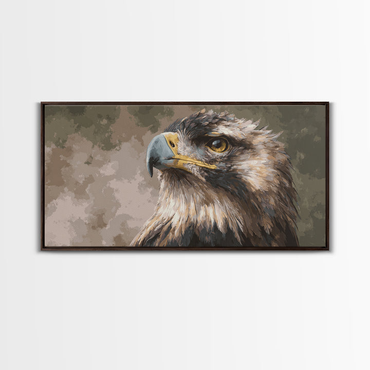 Eagle Portrait with Dramatic Mountain Wind Framed Canvas Print, Bird Art, Mid Century Modern, Living Room Decor, Flight, BIR-2x1-56