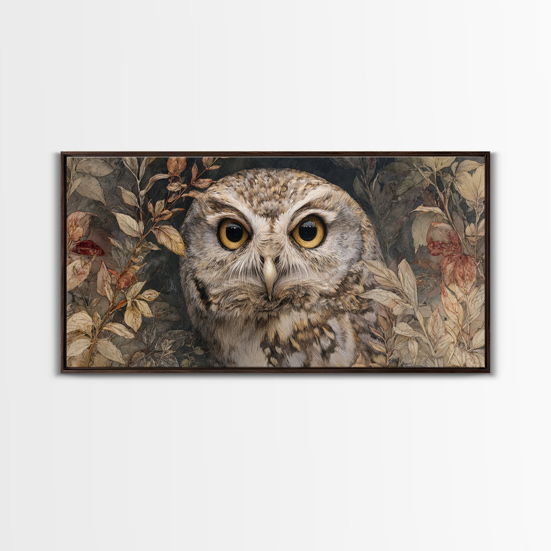 Owl Portrait with Wise Golden Eyes Canvas Print, Bird Art, Original Art, Living Room Decor, Fine Art, Flight, Mcm Decor, BIR-2x1-73