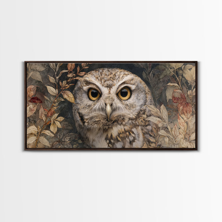 Owl Portrait with Wise Golden Eyes Canvas Print, Bird Art, Original Art, Living Room Decor, Fine Art, Flight, Mcm Decor, BIR-2x1-73