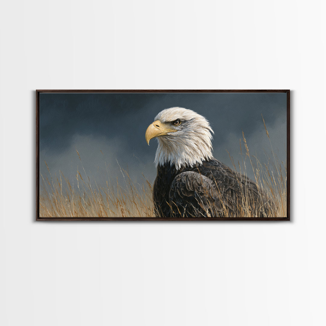 Eagle Portrait with Dramatic Mountain Wind Framed Canvas Print, Bird Art, Modern Art, Living Room Decor, Fine Art, Flight, BIR-2x1-80