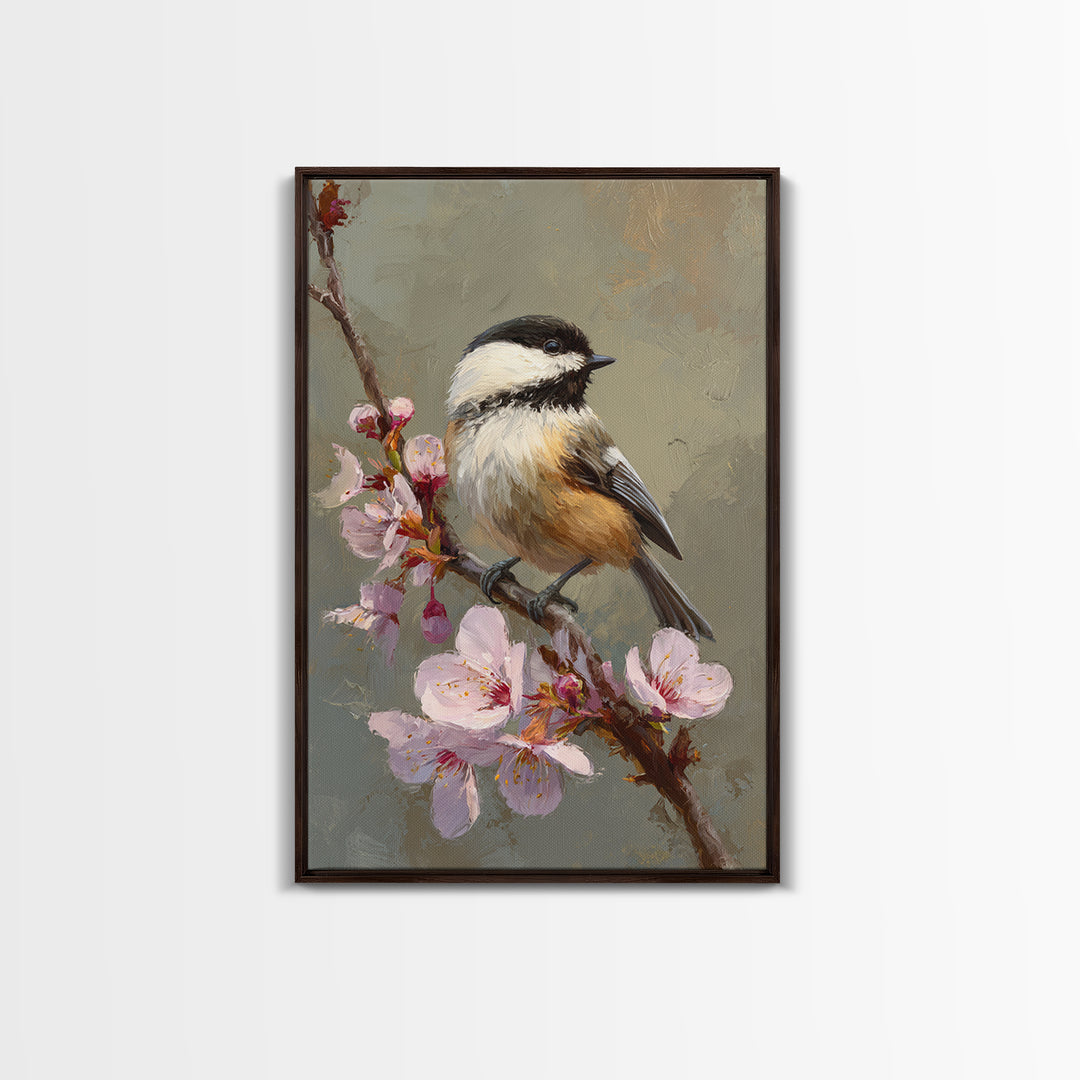 Songbird Perched on Cherry Blossoms Canvas Print, Bird Art, Digital Download Art, Living Room Decor, Fine Art, Flight, BIR-2x3-16