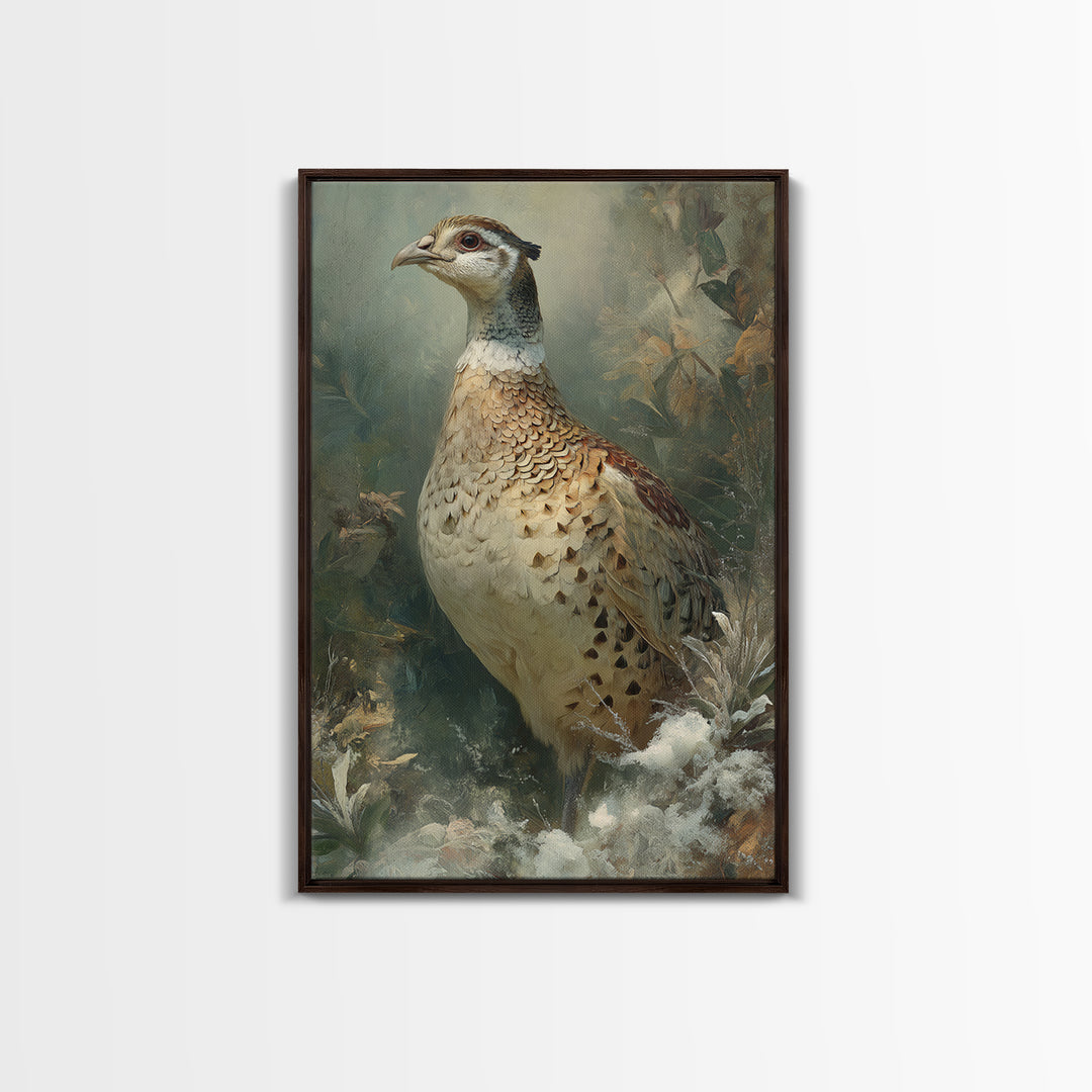 Pheasant with Ornate Feather Details Framed Canvas Print, Bird Art, Rustic Home Decor, Living Room Decor, Fine Art, Flight, BIR-2x3-3