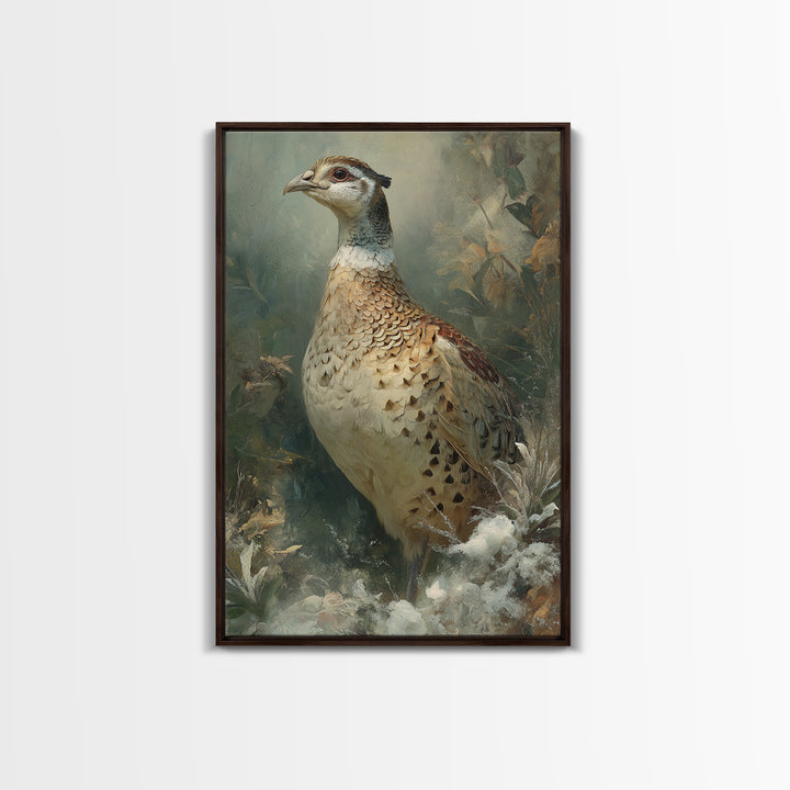 Pheasant with Ornate Feather Details Framed Canvas Print, Bird Art, Rustic Home Decor, Living Room Decor, Fine Art, Flight, BIR-2x3-3