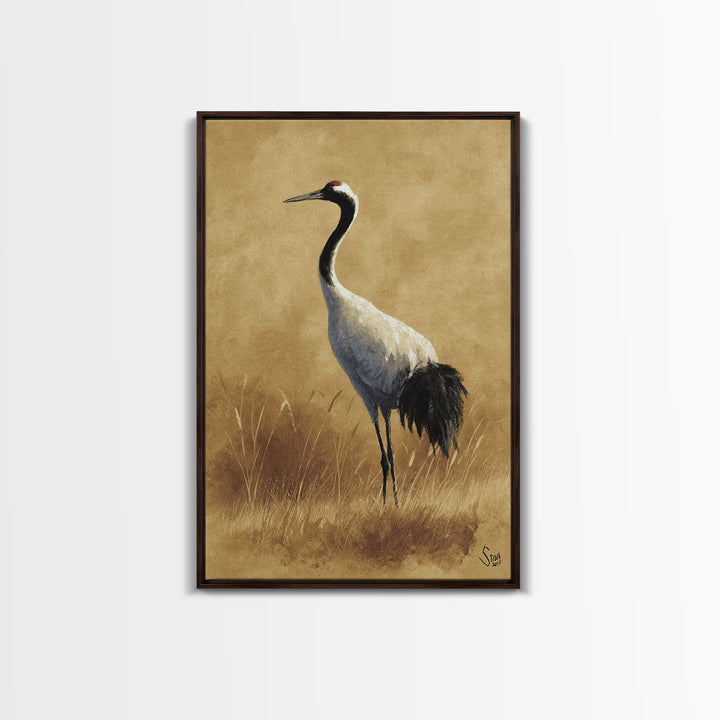 Crane and Lotus Composition Canvas Print, Bird Art, Art Deco, Living Room Decor, Fine Art, Flight, Gallery Wall, Mcm Decor, BIR-2x3-49