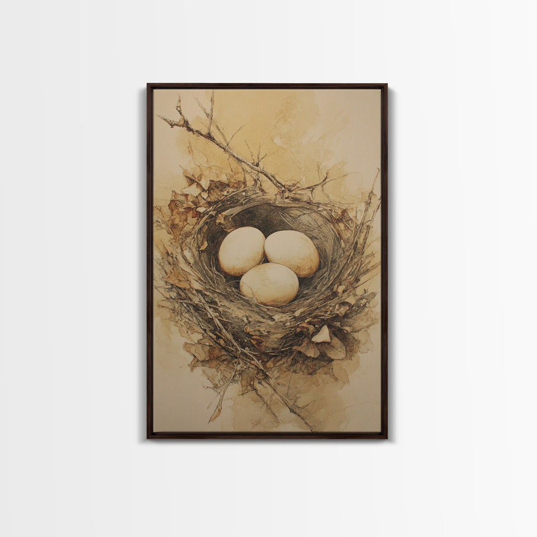 Bird Nest with Eggs and Delicate Twigs Canvas Print, Bird Art, Minimalist Decor, Living Room Decor, Fine Art, Flight, BIR-2x3-54