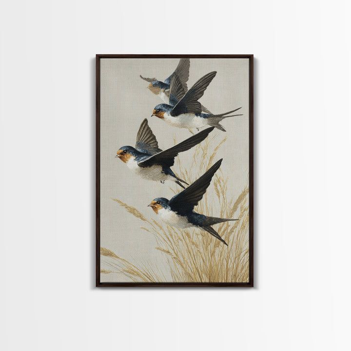 Flock of Swallows Sweeping Across Open Sky Canvas Print, Bird Art, Art Deco, Living Room Decor, Abstract Art, Flight, BIR-2x3-62