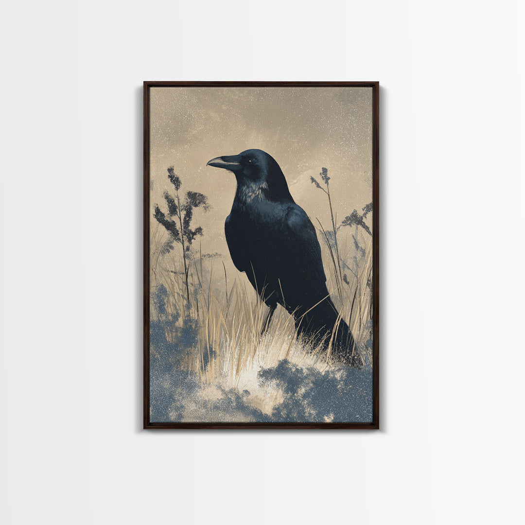 Raven Silhouette with Gothic Atmosphere Canvas Print, Bird Art, Farmhouse Decor, Living Room Decor, Fine Art, Flight, BIR-2x3-65