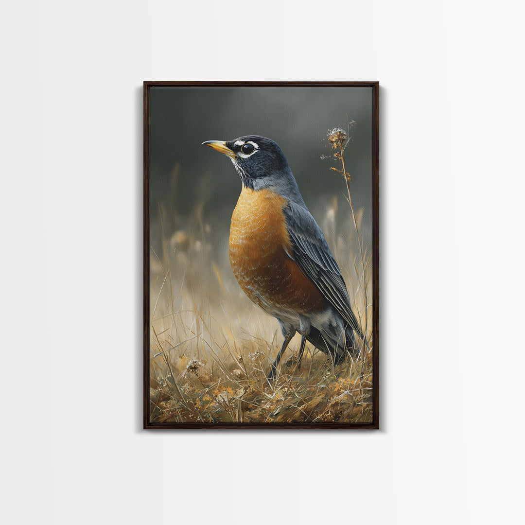 Robin in a Spring Garden with Soft Canvas Print, Bird Art, Art Deco, Living Room Decor, Oil Painting, Flight, Gallery Wall, BIR-2x3-71