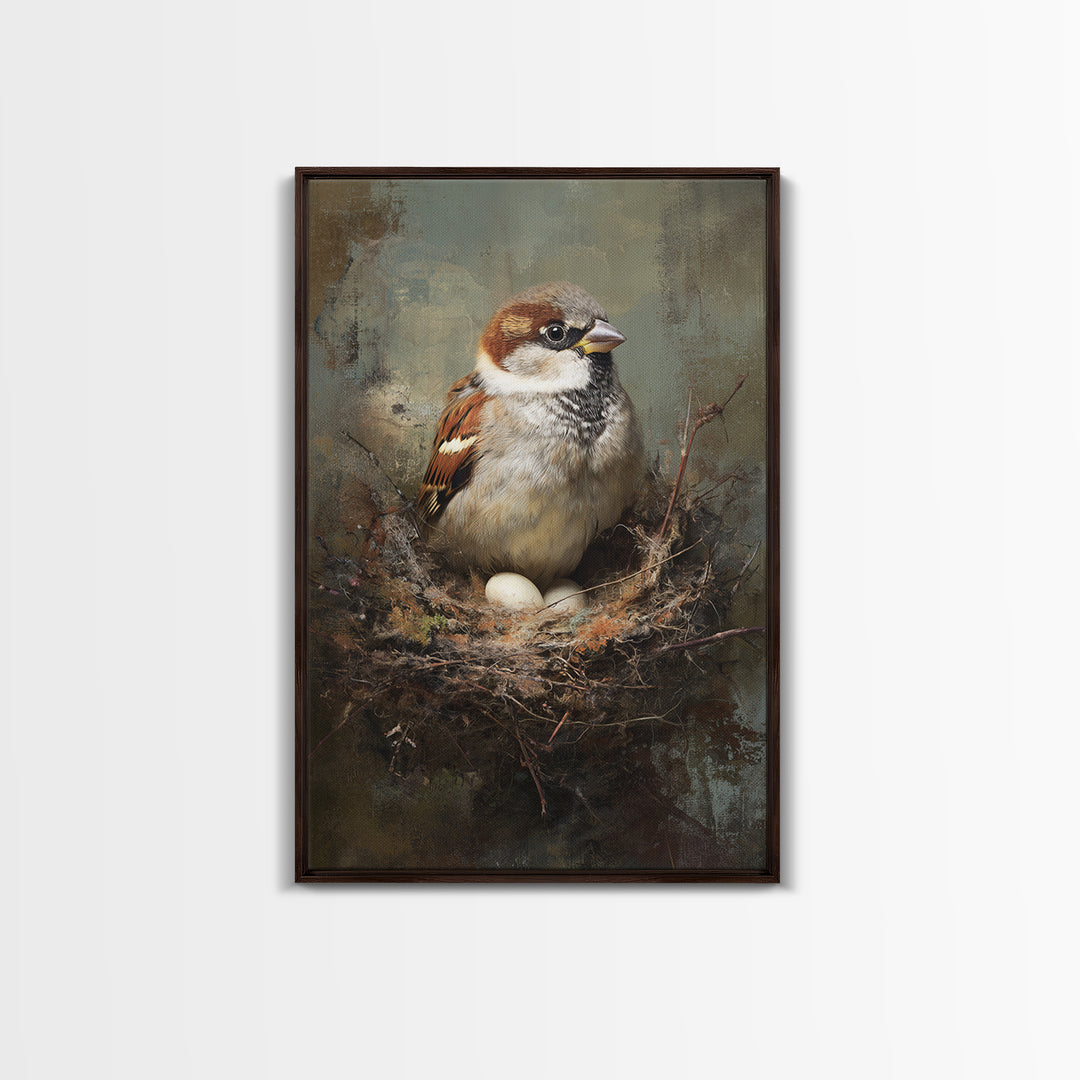 Bird Nest with Eggs and Delicate Twigs Framed Canvas Print, Bird Art, Printable Wall Art, Living Room Decor, Fine Art, Flight, BIR-2x3-78