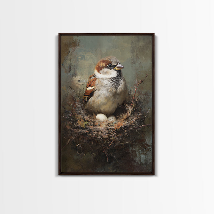 Bird Nest with Eggs and Delicate Twigs Framed Canvas Print, Bird Art, Printable Wall Art, Living Room Decor, Fine Art, Flight, BIR-2x3-78