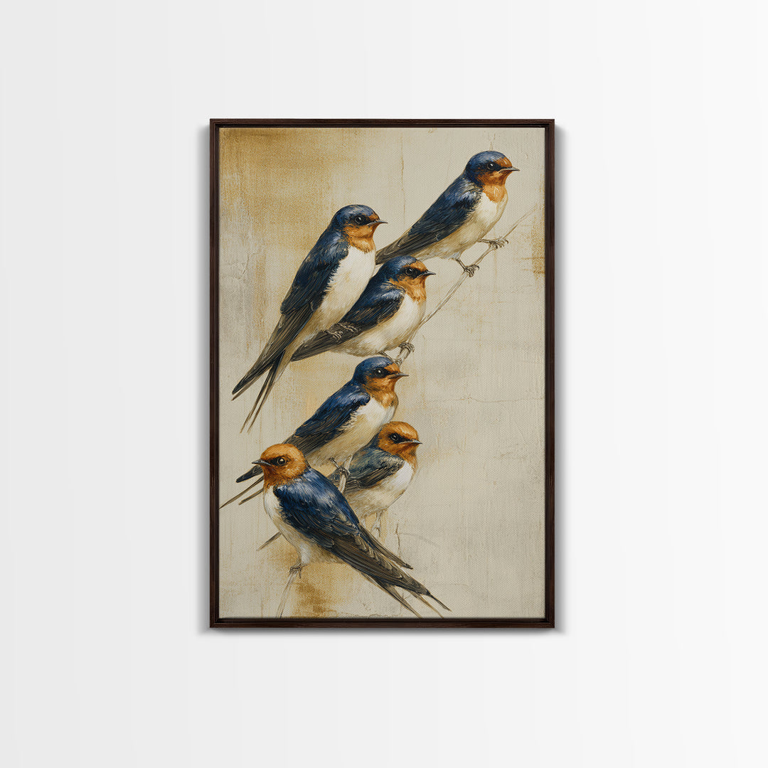 Flock of Swallows Sweeping Across Open Sky Canvas Print, Bird Art, Art Deco, Living Room Decor, Abstract Art, Flight, BIR-2x3-86