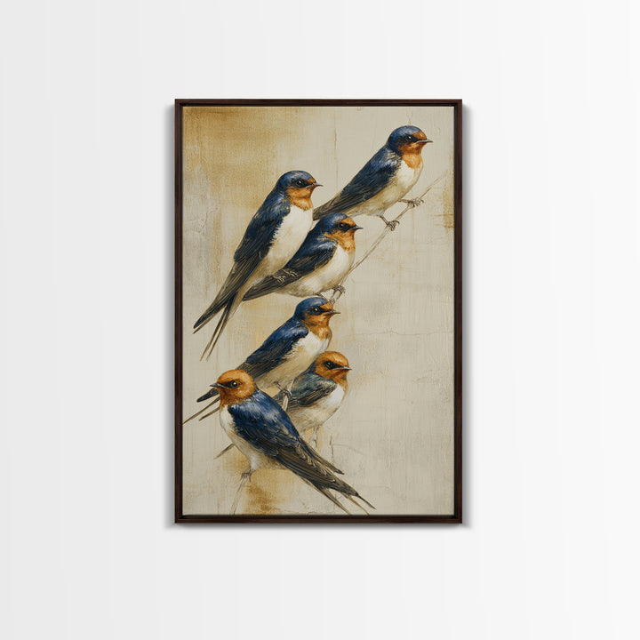 Flock of Swallows Sweeping Across Open Sky Canvas Print, Bird Art, Art Deco, Living Room Decor, Abstract Art, Flight, BIR-2x3-86