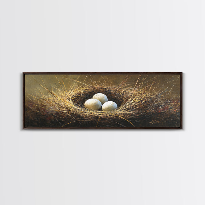 Bird Nest with Eggs and Delicate Twigs Canvas Print, Bird Art, Floral Art, Living Room Decor, Fine Art, Flight, BIR-3x1-14