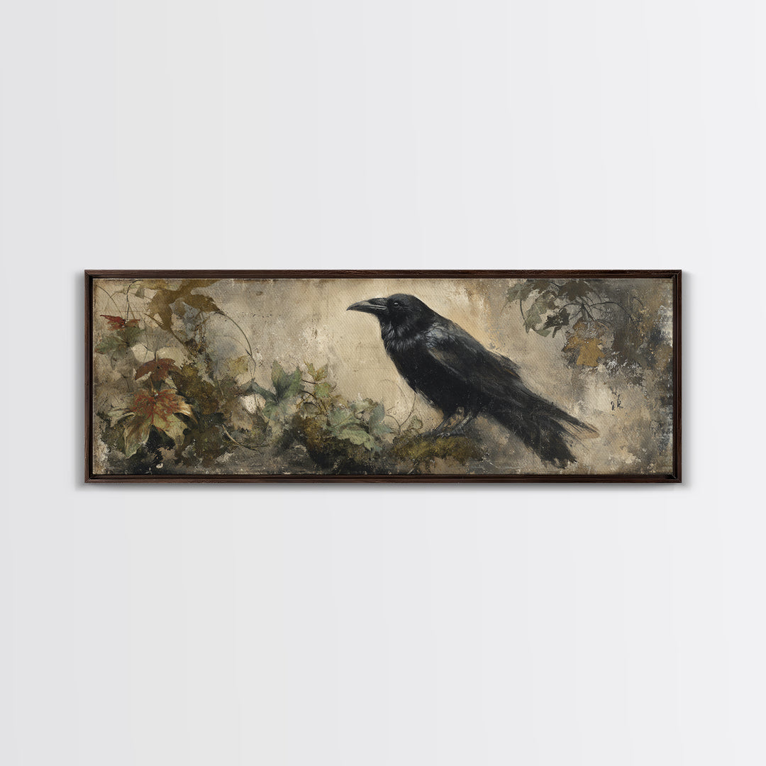 Raven Silhouette with Gothic Atmosphere Canvas Print, Bird Art, Mcm Decor, Living Room Decor, Abstract Art, Flight, BIR-3x1-25