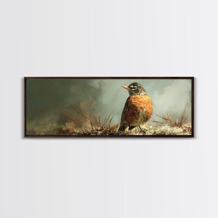 Robin in a Spring Garden with Soft Canvas Print, Bird Art, Luxury Decor, Living Room Decor, Fine Art, Flight, Art Deco, BIR-3x1-31